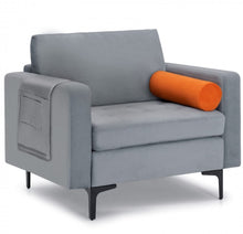 Load image into Gallery viewer, Elegant Modern Accent Chair Couch With Bolster And Side Storage Pocket | Thick Cushions | Heavy Duty Holds 660lbs | Suede Or Leather Or Lint Fabric