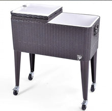 Load image into Gallery viewer, Heavy Duty Patio Super Cool Rattan Rolling Party Cooler Cart | Bottle Opener With Catcher | Handle | Rolling Wheels |