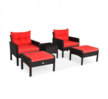 Load image into Gallery viewer, Elegant Outdoor Patio 5-Piece Furniture Rattan Sofa Ottoman Set With Cushions | Comes With 2 Ottomans,1 Coffee Table,2 Armchairs 1 Side Table, Cushions