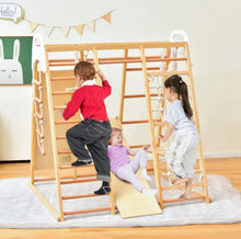 Load image into Gallery viewer, Super Cool Wooden 8-in-1 Kids Jungle Gym Playground | Monkey Bars | Climbing | Ladder | Swing | Rings | Slide | Holds 530lbs | Playground