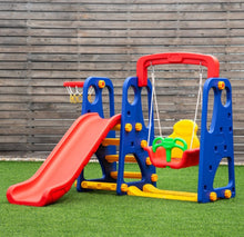 Load image into Gallery viewer, Super Fun 3-in-1 Very Colourful Children Playground Set | Slide | Climbing Stairs | Basketball Net | Swing