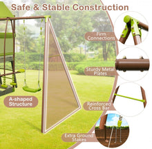 Load image into Gallery viewer, Heavy Duty Playful 7-in-1 Outdoor Metal Swing Playground With Covered Fort, Sandbox, Cool Wave Slide, Climbing Rope, Glider, Adjustable Swing, Cedar Wood