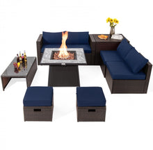 Load image into Gallery viewer, Elegant 9 Pieces Patio PE Wicker Patio Furniture Sectional Set | 50,000 BTU Fire Pit Table | 6 Colours | Storage | Cover | Very Comfortable