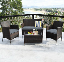 Load image into Gallery viewer, Very Elegant & Relaxing 4 Piece Outdoor Rattan / Wicker Sofa Patio Set With Heavy Duty Glass Coffee Table