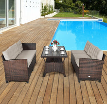 Load image into Gallery viewer, Elegant Comfortable Heavy Duty 3-Piece Hand-Woven Rattan, Wicker Outdoor Patio Sofa Furniture Set With Dining Table