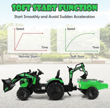 Load image into Gallery viewer, 2025 Heavy Duty 12V Excavator 3-in-1 Ride On Toy 1 Seater With Shovel, Bucket, Trailer, Rubber Tires, Cup Holder, LED Lights, Digging Bucket, Remote