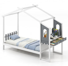 Load image into Gallery viewer, Super Cute & Adorable Modern  Twin Or Full Bed Frame House With Roof Canopy And Fence For Children, Kids | Heavy Duty  | Bed Space | Montessori | Desk, Drawers