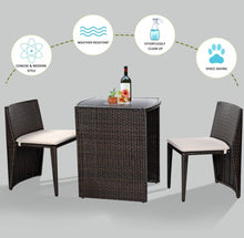 Load image into Gallery viewer, Beautiful & Elegant 3-Piece Comfortable Wicker Patio Bistro Set | Table And Chairs | Weather Resistant | Space Saver | Rattan | Soft Cushions