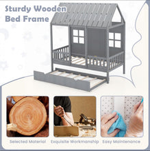 Load image into Gallery viewer, Very Adorable Elegant Twin Size Kids Bed Frame House Bed With Trundle, 82 inch Tall Roof | Heavy Duty | Space Saving