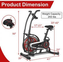 Load image into Gallery viewer, Heavy Duty Upright Air Bike Fam Exercise Bike With Clear LCD Display, Unlimited Résistance, Adjustable Seat, Holds 243lbs, Built in Heavy Duty Wheels For Transport