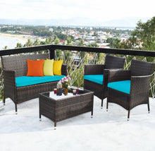 Load image into Gallery viewer, Very Elegant & Relaxing 4 Piece Outdoor Rattan / Wicker Sofa Patio Set With Heavy Duty Glass Coffee Table
