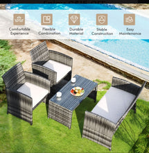 Load image into Gallery viewer, Super Elegant 4 Piece Heavy Duty Rattan Patio Furniture Set With Glass Table | Love-seat | Very Comfortable | Thickened Cushions