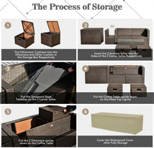 Load image into Gallery viewer, Elegant 9 Pieces Patio PE Wicker Patio Furniture Sectional Set | 50,000 BTU Fire Pit Table | 6 Colours | Storage | Cover | Very Comfortable