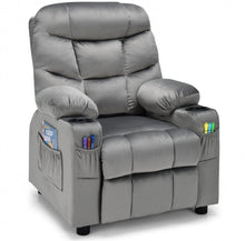 Load image into Gallery viewer, Very Cute & Adorable Kids, Children’s Recliner Sofa Chair Couch With Cup Holder | Footrest Velvet Or PU Leather | Padded Backrest | Wide Armrest | Retractable Footrest | Pockets