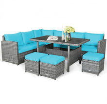 Load image into Gallery viewer, Very Relaxing Heavy Duty 7-Piece Cushiony Outdoor Furniture Wicker Sectional Sofa Patio Set With Dining Table