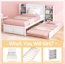 Load image into Gallery viewer, Elegant & Modern Very Comfortable Full Or Twin Kids, Children Wooden Platform Bed With Trundle Storage | Headboard | Bookshelf