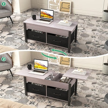 Load image into Gallery viewer, Elegant 2-Way Lift Top Coffee Table, Rustic Wood with Hidden Compartments, 2 Fabric Storage Baskets for Home, Living Room | Heavy Duty (Grey)