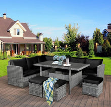 Load image into Gallery viewer, Very Relaxing Heavy Duty 7-Piece Cushiony Outdoor Furniture Wicker Sectional Sofa Patio Set With Dining Table