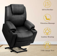 Load image into Gallery viewer, Heavy Duty Modern & Elegant Electric Power Lift Multifunction Electric Recliner With Massage Features | 2 Side Pockets | Cup Holders | Lumbar Heating | USB Charge Port