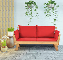 Load image into Gallery viewer, Very Relaxing 3 Adjustable Positions Outdoor Patio, Indoor Convertible Heavy Duty Sofa Couch With Thick Cushions | Acacia Wood