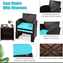 Load image into Gallery viewer, Elegant Heavy Duty 5-Piece Patio Rattan Furniture Set With Ottoman, Beautiful Tempered Glass Coffee Table | Cozy Chairs