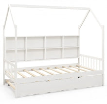 Load image into Gallery viewer, Very Adorable Twin Size Kids Montessori Day Or Night Trundle Bed With Roof, Shelf 8 Components | With Wheels | Space Saving | Solid Wood Frame | Heavy Duty