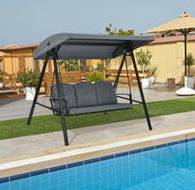 Load image into Gallery viewer, Elegant Outdoor Patio 3-Seater Porch Swing With Adjustable Cushions & Canopy | Spacious Sitting Space | Holds 710lbs | Sun Shade