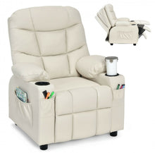 Load image into Gallery viewer, Very Cute & Adorable Kids, Children’s Recliner Sofa Chair Couch With Cup Holder | Footrest Velvet Or PU Leather | Padded Backrest | Wide Armrest | Retractable Footrest | Pockets