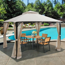 Load image into Gallery viewer, Elegant Heavy Duty Sturdy Design 12x10 FT Outdoor Double Top Patio Gazebo With Netting | Double Vented Roof | Sun-Proof & Waterproof Design