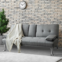 Load image into Gallery viewer, Elegant Heavy Duty Comfortable 3 Convertible Modes Folding Futon 2 Seater Sofa Couch Bed Beautiful Fabric With 2 Cup Holders | Lumbar Pillow
