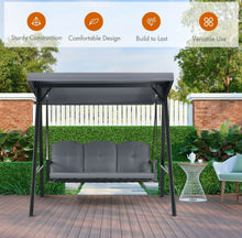 Load image into Gallery viewer, Elegant Outdoor Patio 3-Seater Porch Swing With Adjustable Cushions & Canopy | Spacious Sitting Space | Holds 710lbs | Sun Shade