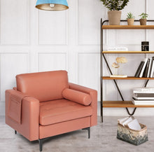 Load image into Gallery viewer, Elegant Modern Accent Chair Couch With Bolster And Side Storage Pocket | Thick Cushions | Heavy Duty Holds 660lbs | Suede Or Leather Or Lint Fabric