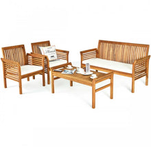 Load image into Gallery viewer, Heavy Duty Comfortable 4-Piece Outdoor Acacia Wood Patio Sofa Furniture Set | Thick Comfy Cushions, Comes With 2 Single Sofas, 1 Love Seat