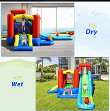 Load image into Gallery viewer, Super Cool & Fun Inflatable 9-in-1 Bouncy Kids Water Park With Slide | 860W Blower | Jumping | Climbing | Ring Game | Ball Blowing | Basketball