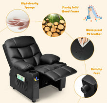 Load image into Gallery viewer, Very Cute & Adorable Kids, Children’s Recliner Sofa Chair Couch With Cup Holder | Footrest Velvet Or PU Leather | Padded Backrest | Wide Armrest | Retractable Footrest | Pockets