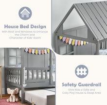 Load image into Gallery viewer, Very Adorable Elegant Twin Size Kids Bed Frame House Bed With Trundle, 82 inch Tall Roof | Heavy Duty | Space Saving