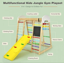 Load image into Gallery viewer, Super Fun 8-in-1 Heavy Duty Climber Playground Play-set For Kids With Slide | Climbing Net | Slide | Rock Climbing | Monkey Bars | Abacus Game | Swing | Drawing Board