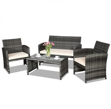 Load image into Gallery viewer, Super Elegant 4 Piece Heavy Duty Rattan Patio Furniture Set With Glass Table | Love-seat | Very Comfortable | Thickened Cushions