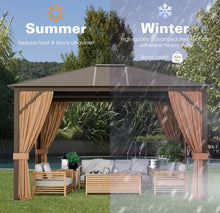Load image into Gallery viewer, Super Duty Elegant Patio Outdoor Hardtop Gazebo Canopy With Galvanized Steel Top & Netting 12x10ft | 8.5ft High | All Season | Brown