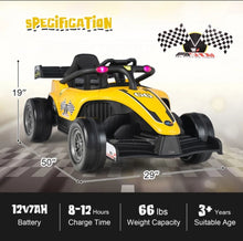 Load image into Gallery viewer, 2025 New 12V Formula 1 Style Racing Ride On Car 1 Seater Upgraded | Lights | Horn | Music | USB Ready | Rear Shocks | Big Seat | Seatbelt | Remote