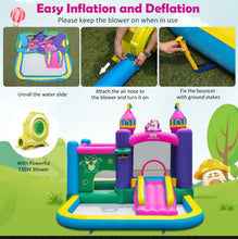 Load image into Gallery viewer, Super Cute & Adorable Inflatable Unicorn Themed Bouncy Castle / House 6-in-1 Playing Area | With 735W Blower | Slide | Carry Bag |