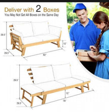 Load image into Gallery viewer, Very Relaxing 3 Adjustable Positions Outdoor Patio, Indoor Convertible Heavy Duty Sofa Couch With Thick Cushions | Acacia Wood