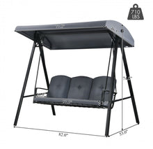 Load image into Gallery viewer, Elegant Outdoor Patio 3-Seater Porch Swing With Adjustable Cushions & Canopy | Spacious Sitting Space | Holds 710lbs | Sun Shade