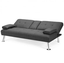 Load image into Gallery viewer, Elegant Heavy Duty Comfortable 3 Convertible Modes Folding Futon 2 Seater Sofa Couch Bed Beautiful Fabric With 2 Cup Holders | Lumbar Pillow