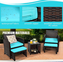 Load image into Gallery viewer, Elegant Heavy Duty 5-Piece Patio Rattan Furniture Set With Ottoman, Beautiful Tempered Glass Coffee Table | Cozy Chairs