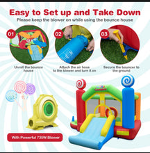 Load image into Gallery viewer, Super Cool Inflatable Kids Candy Land Theme Bouncy House Castle | 735W Blower | Jumping Area | Slide | Balls | Ball Pit | Basketball