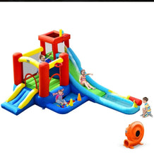 Load image into Gallery viewer, Super Cool & Fun Inflatable 9-in-1 Bouncy Kids Water Park With Slide | 860W Blower | Jumping | Climbing | Ring Game | Ball Blowing | Basketball