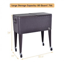 Load image into Gallery viewer, Heavy Duty Patio Super Cool Rattan Rolling Party Cooler Cart | Bottle Opener With Catcher | Handle | Rolling Wheels |