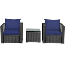 Load image into Gallery viewer, Heavy Duty Steel Frame Modern Beautiful 3-Piece Patio Furniture Wicker Rattan Conversation, Relaxing Set With Thick Comfy Cushions, 5 Colours