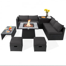 Load image into Gallery viewer, Elegant & Classy 9 Piece Outdoor Wicker Sectional With 35 Inch Gas Fire Pit Table Heavy Duty | In 6 Colours | Cover | Patio furniture